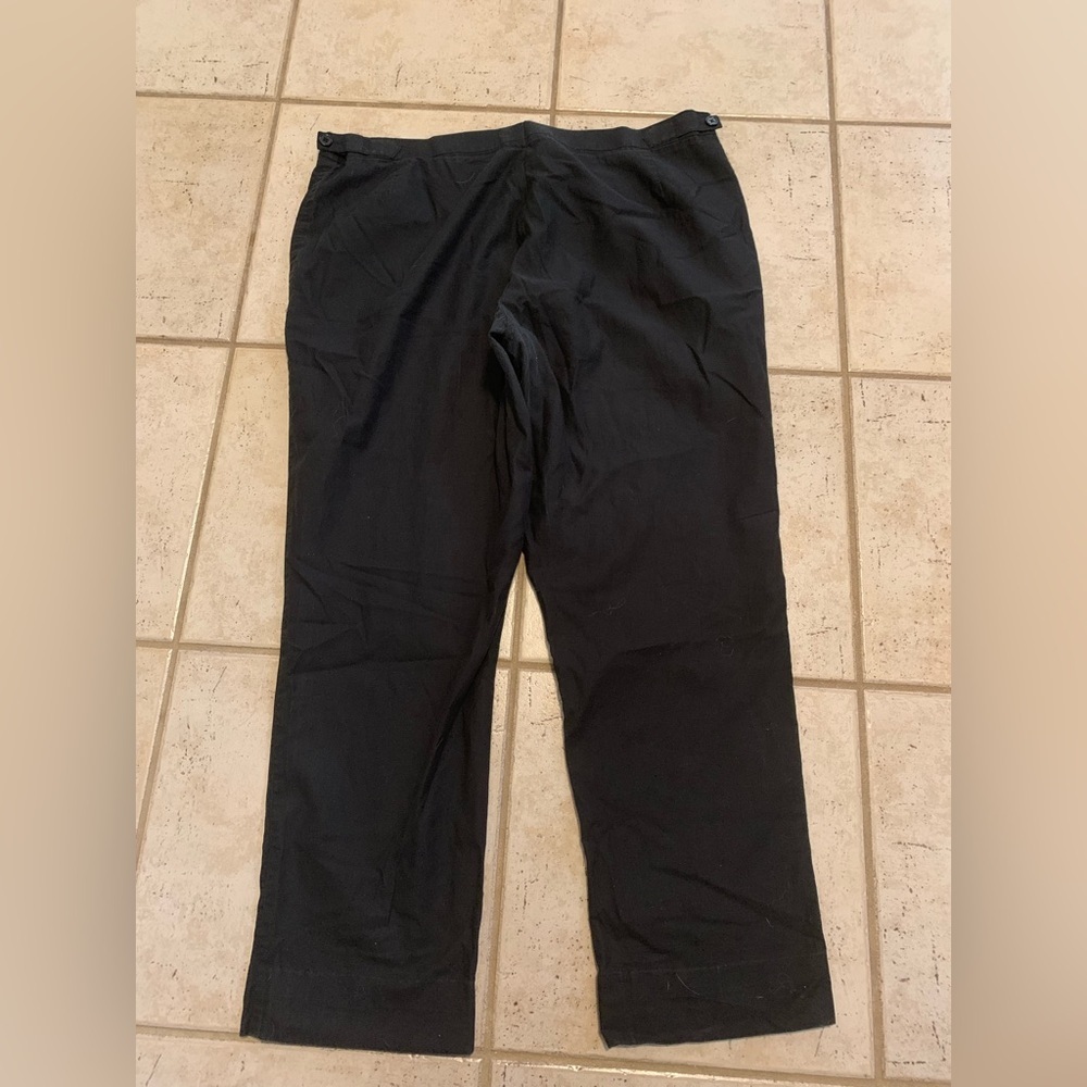 💜 Classic Black Cotton Flat-Front Trousers / Chinos - Large - Picture 3 of 7